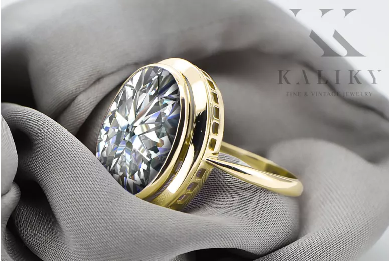 Циркон 14K жълто злато Пръстен Винтидж бижута vrc285y